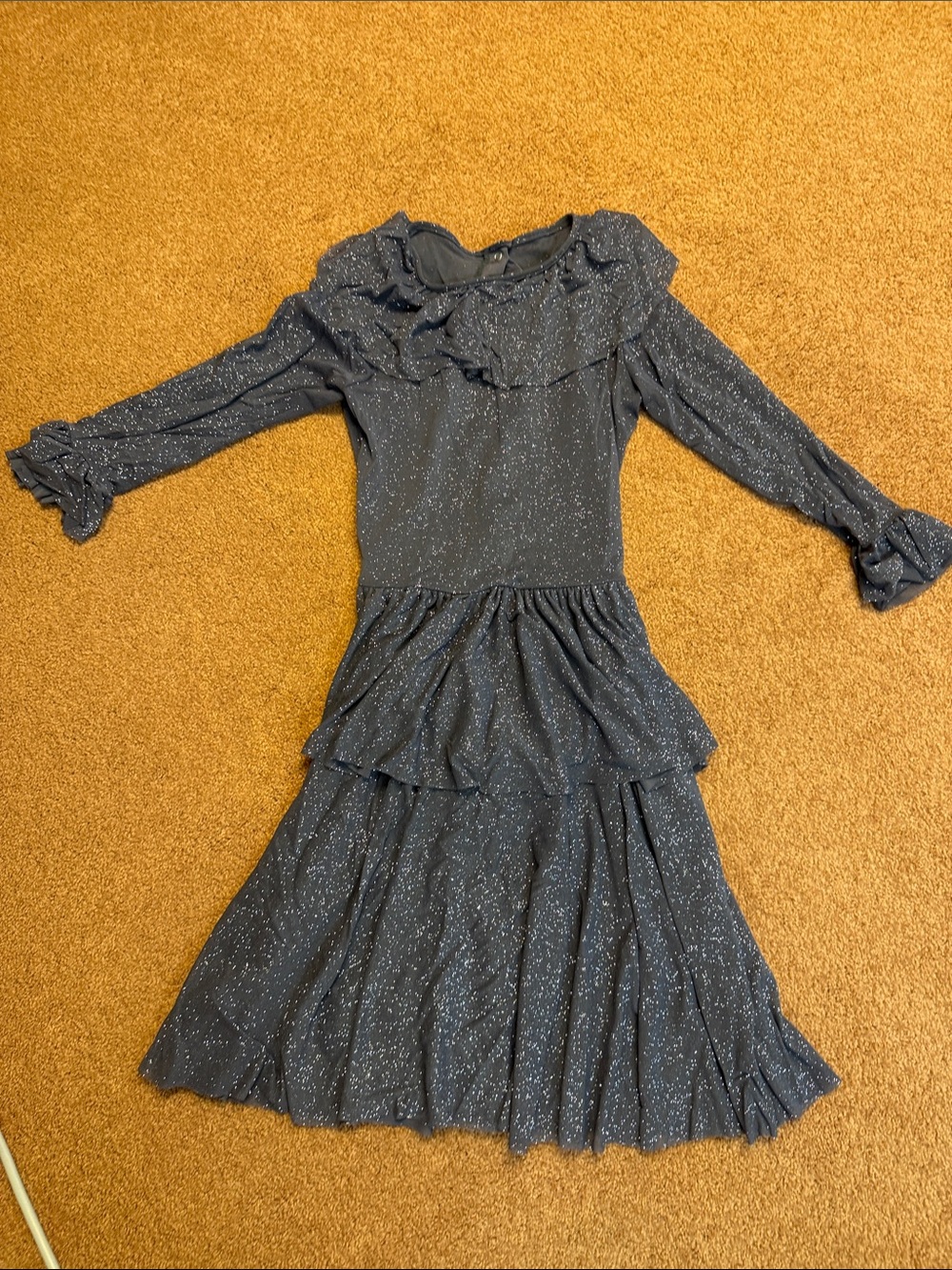 Women's Gray Ruffle Tiered Long-Sleeve Dress